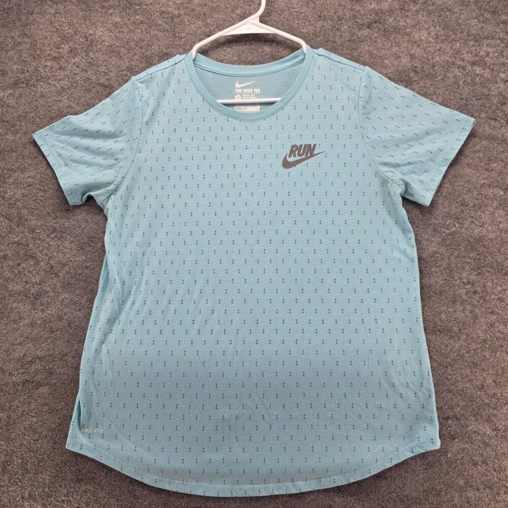Nike Dri-Fit Run Shirt Mens XL Blue Athletic Tee Allover Dot Running 839695-466